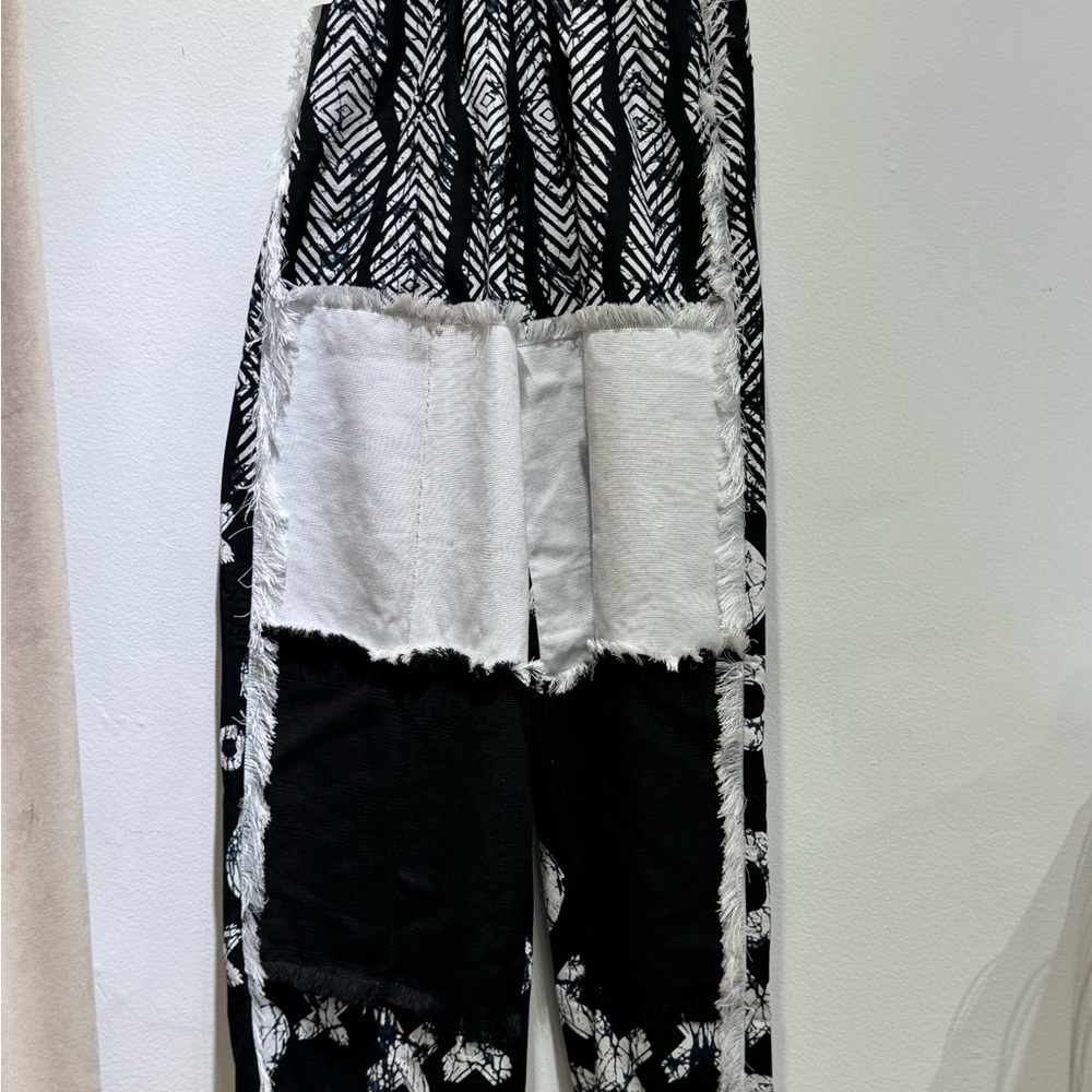 Black, White And Navy Patterned Patchwork Pants - image 2